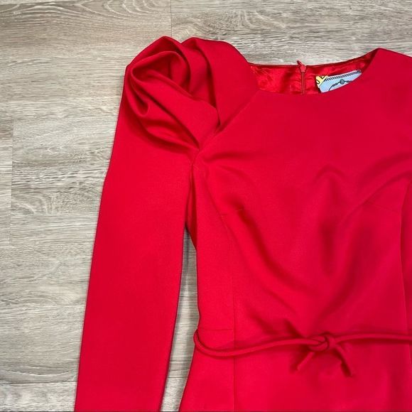 25. Vipart Red Belted Pencil Slim Fit Cocktail Dress Knee Length Zipper Sleeves - Picture 2 of 10